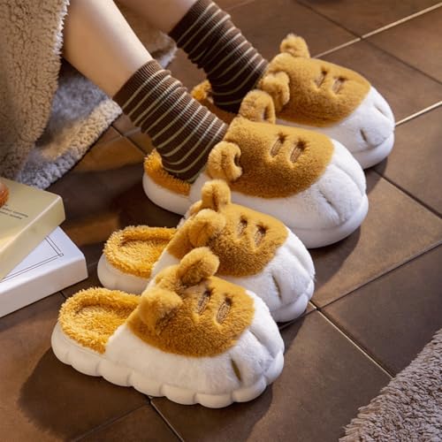 Cat Paw Slippers 3D Furry Cartoon Slides Closed Toe Non Slip Cute Cozy Slip On Warm Winter Gifts for Women3