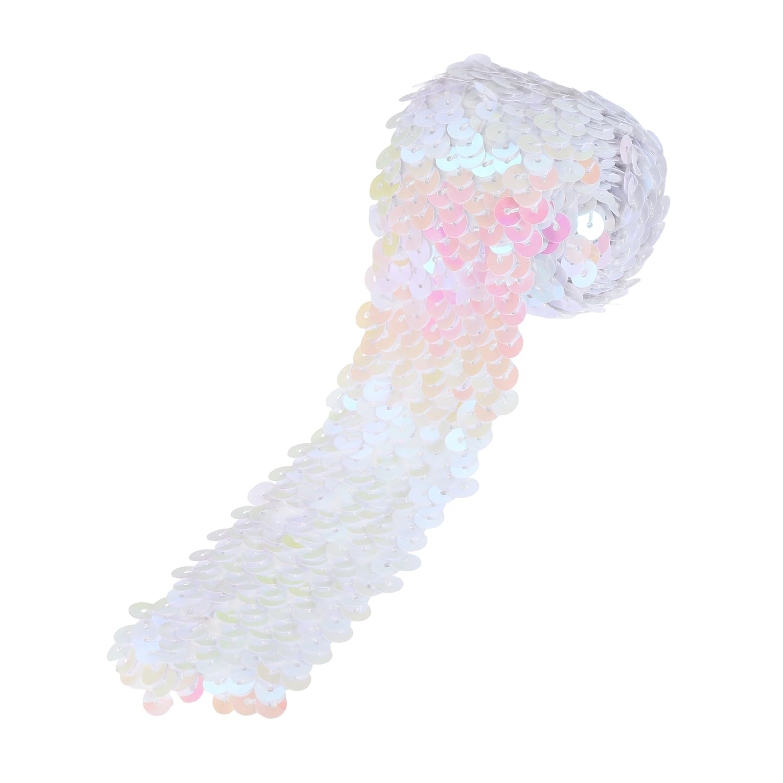 sourcing map 1 Yards 2 Inch Elastic Sequins Trim 5 Row Flat Sequin Strip Paillette Sequins Fabric Ribbon for Crafts DIY Sequin Fringe Sewing Multicolor White