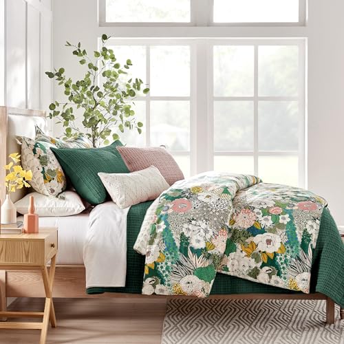 Image of Levtex Home Mills Waffle King /Cal King Quilt Set (106x92in) with 2 Pillow Shams (36x20in) - Forest Green - 100% Cotton King Size Quilt Bedding Set - Lightweight, Soft, Pre-Washed