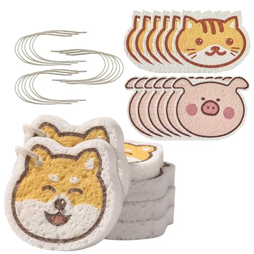 Image of JOYMOOP Cartoon Kitchen Sponge, Non-Scratch Sponges for Dishes, Natural Cellulose Sponges for Cleaning, Reusable Sponge for Household Cleaning - 18 Pcs Mixed Pattern (Kitten, Doggy and Piggy)