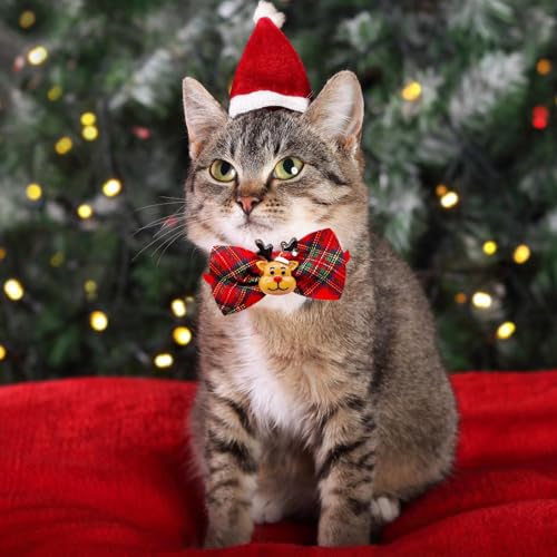 Bekecidi 6 Pack weihnachtliche Hundefliegen, Katzenhalsband Schneemann Weihnachtsbaum Elchmuster Fliegen für Hunde Katzen Haustiere Weihnachtsfest Dekorationszubehör