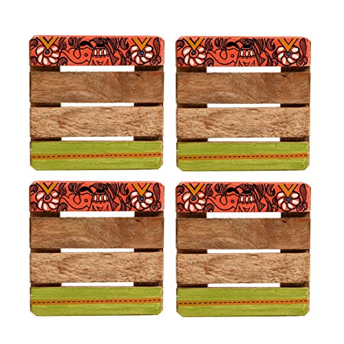 Image of Aakriti Art Creations Hand Painted Square Multicolor Coaster (Set of 4)