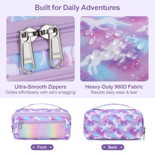 Image of Large Pencil Case for Boys, Durable Pencil Pouch for School, Wide Opening Soft Bag with Handle, Fits 50 Pens & Markers (Purple Unicorn)