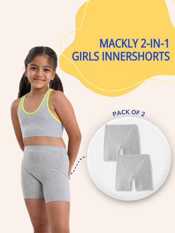 Image of mackly Girls Inner Shorts (Pack of 2) | 2-in-1 Seamless Panty Shorts with Gusset | Soft Breathable Base Layer for Dresses, Skirts