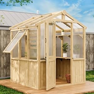 EAGLE PEAK 6.7x6x7.7 ft Wood and Polycarbonate Walk-in Greenhouse, Cedar Hobby Green House with Roof Vent, Natural EAGLE PEAK 67x6x77 ft Wood and Polycarbonate Walk in Greenhouse Cedar Hobby Green House with Roof Vent Natural