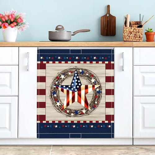 Image of 4th of July Dishwasher Magnet Cover, American USA Flag Patriotic Decor Dishwasher Magnetic Covers 250th Anniversary Summer Dishwasher Magents Covers Refrigerator Sticker Fridge Panel Decal