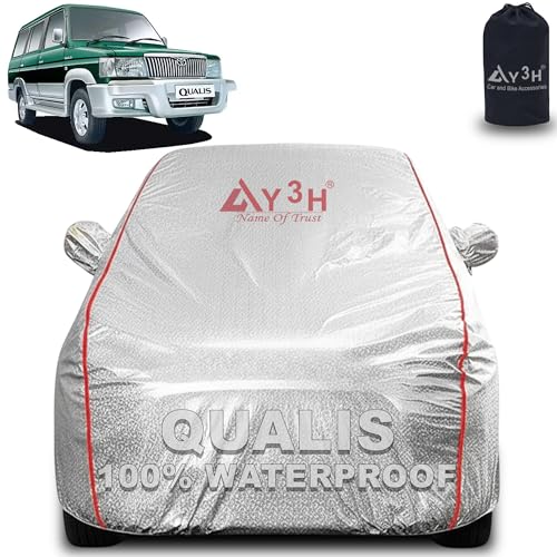 Image of 100% Waterproof Car Cover Compatible with Toyota Qualis | All Weather, Dust Proof, UV Protective with Mirror Pocket (Silver Magic)
