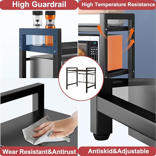 Wivico Extendable Microwave Oven Rack 2 Tier Microwave Shelf Stand (16.5in-25.2in*14.2in*18.1in) Adjustable Kitchen Counter Organizer Shelves Microwave Stand Countertop Pot Pan Grill Storage Racks - Image 5