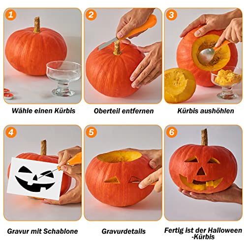 Eocooy Halloween Kürbis Schnitzset, 9 Stück Schnitzwerkzeug Kürbis Edelstahl Kürbis Schnitzmesser mit Schnitzvorlagen… - Image 5