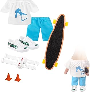 6 Pack Finger Skateboards Toy Set, Mini Skateboards for Fingers Mini Finger Shoes Finger Tops Finger Pants Mini Knee Pads Mini Roadblocks, Mini Skateboard Finger Clothing Set (Blue)