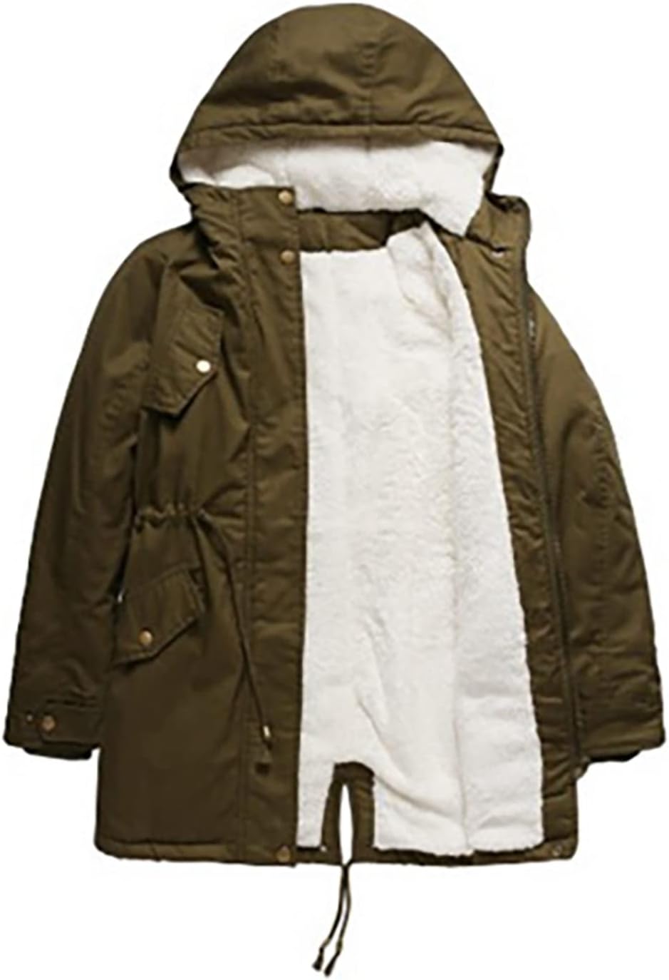 tuduoms Women's Sherpa Coats Warm Winter Military Style Anorak Jacket Hooded Snow Long Parka Jacket Padded Outerwear