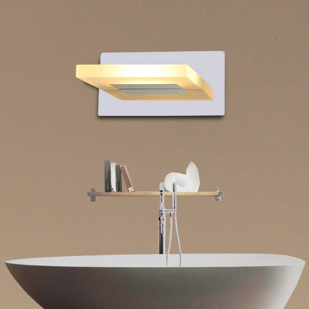 MU Inicio Baño Espejo Faros Led Acero Inoxidable Sombra de acrílico Simplicidad Moderna Espejo Luz Delantera Baño del Hotel Espejo de baño Bombilla Delantera incluida, Espejo Faro