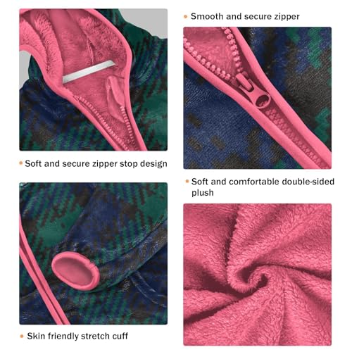 GuoChe Navy Black Green Twill Weave Buffalo Plaid Tartan Check Scotland Toddler Girl Sherpa Jacket3