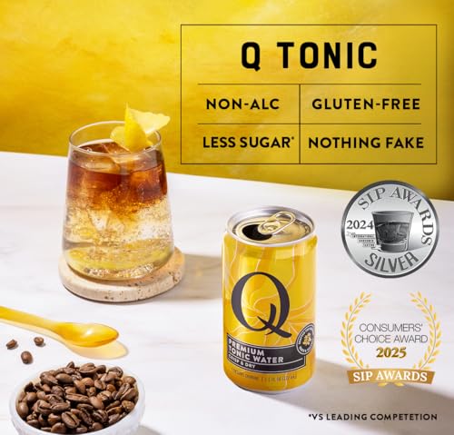 Image of Q TONIC WATER with Real Quinine & Organic Agave - Ideal for Cocktails & Mocktails - Made with Real Ingredients, Perfectly Carbonated & Less Sweet - 45 Calories per Can - 7.5 Fl oz (Pack of 24)