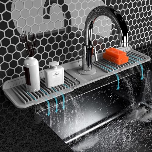 Abulun Protector de salpicaduras plegable para fregadero detrás del grifo, tapete para fregadero de cocina, tapete de silicona para grifo de cocina, tapete de drenaje de accesorios para fregadero con