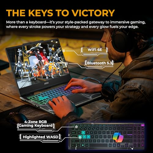 Image of msi Cyborg 15 15.6 inch FHD 144Hz Gaming Laptop, Intel Core 7-240H, NVIDIA GeForce RTX 5070 8G GDDR7, 64GB DDR5, 5TB Storage(4TB SSD&1TB Docking Station Set), 4-Zone RGB Keyboard, Wi-Fi 6E, Win 11, Black