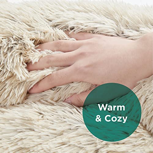 Friends Forever Serena Donut Memory Foam Orthopedic Dog Bed, Soft Faux Fur Oval Cat Couch For Indoor Pet, Fluffy Calming Plush Shag, Round Bolster Cushion, Machine Washable Cuddler, Tan, 36"x27"x7.5" - Thumbnail 3