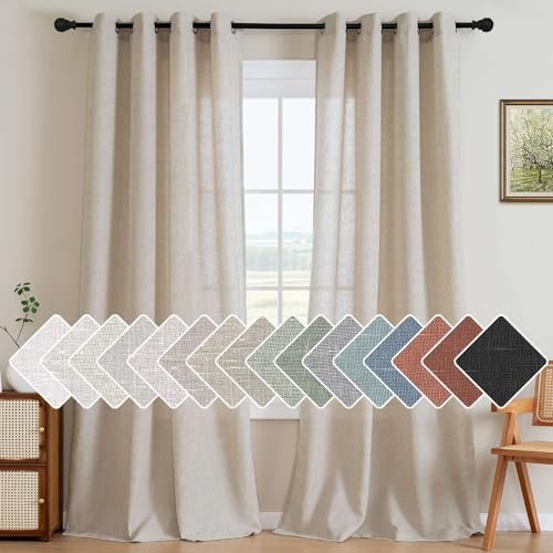 H.VERSAILTEX Living Room Linen Semi Sheer Curtains Nickel Grommet Curtains