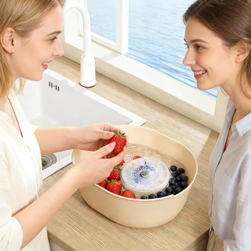 Dispositivo limpiador de frutas – Purificador de lavado giratorio, dispositivo inalámbrico de limpieza de verduras – para productos de mesa, ollas de mariscos, utensilios de lavabo, cuenco de joyería - imagen 2