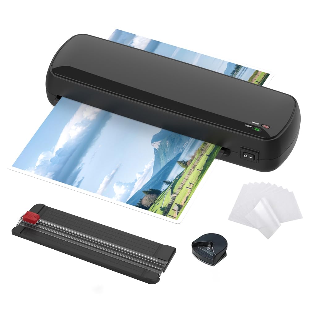 Plastificatrice A4 con riscaldamento rapido, plastificatrice a caldo/freddo con anti inceppamento e 300 mm/min, con 20 pellicole, per documenti, foto, compatta per ufficio e casa