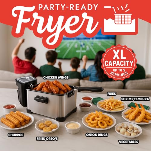 Gourmia 3.2 Qt Countertop Deep Fryer – Electric Oil Fryer with Digital Display, Adjustable 280°F–380°F Temperature Control, Viewing Window, Odor Filter Lid & Magnetic Safety Cord