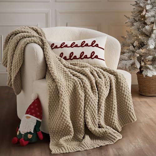 EVERGRACEHOME Chunky Chenille Knit Throw Blanket for Couch, Soft Luxurious