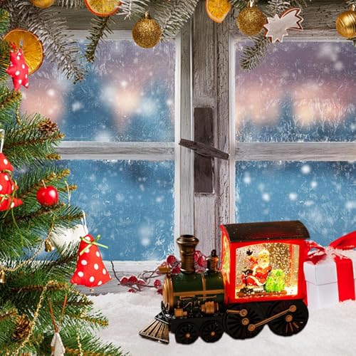 Farol de nieve con diseño de tren e iluminación LED para fiestas entrañables 4