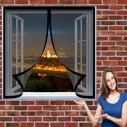 Mosquito Net Window Screen 128 x 155 cm(50 x 61inch) Mosquito Net Insect Net Mosquito Bug Protection Without Drilling Easy to Install Insect Mosquito Net Fly Screens for Windows, Black