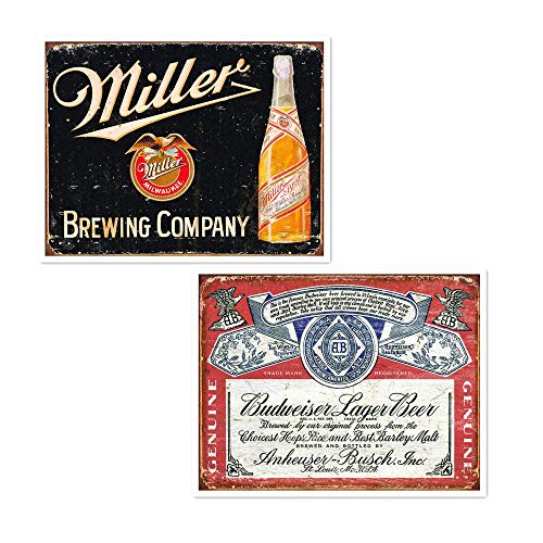Bundle: Vintage Tin Metal Beer Signs - Beer Signs for Man Cave, 2 Pieces Beer Signs Backyard Garage Man Cave Shed Office Craft Room Living Room Backyard Signs