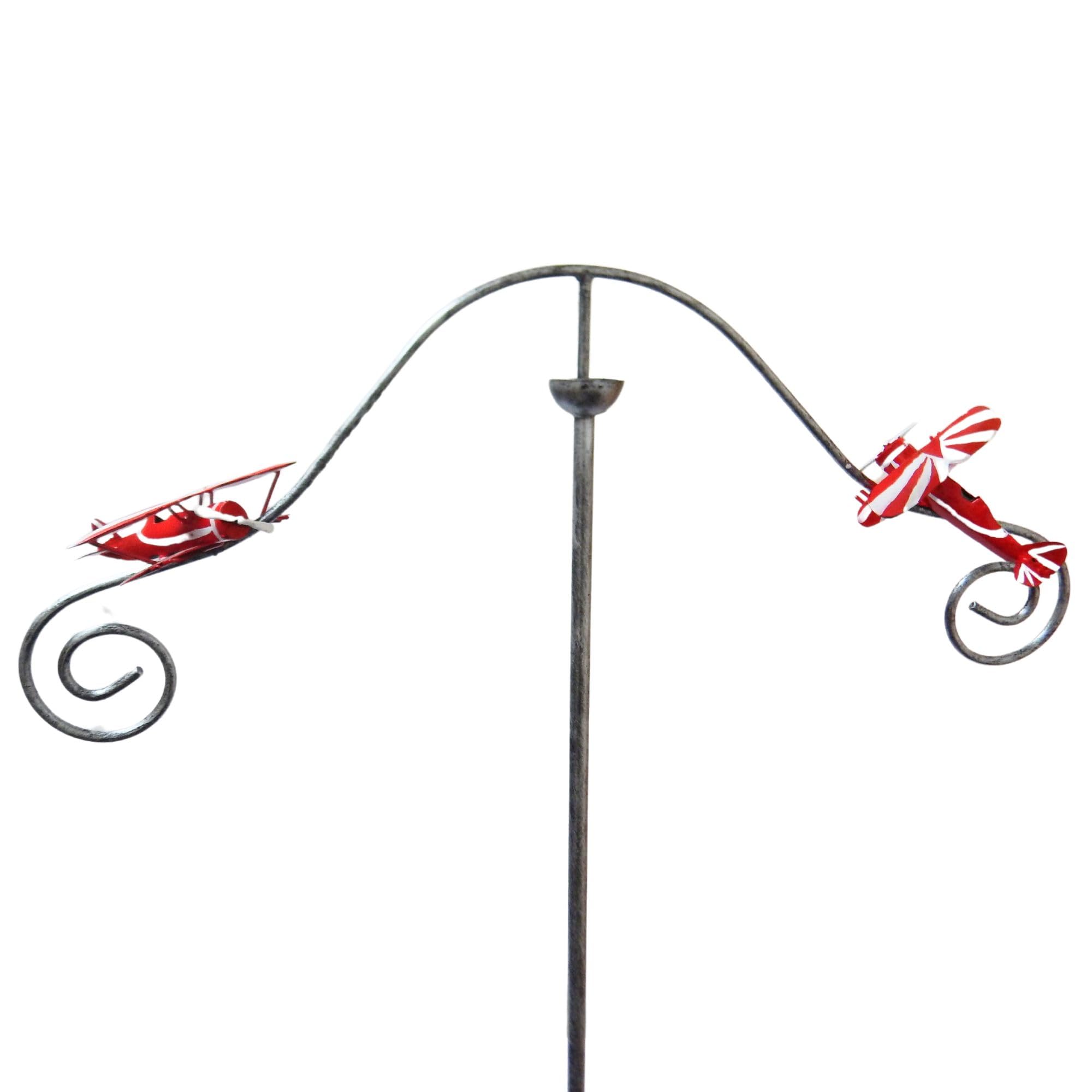 Sk Style Various Metal Wind Spinner Garden Stake - Aerobatic Biplane Display Team, 2 Plane Kinetic Garden Decor