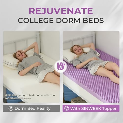 Image of SINWEEK 2 Inch Egg Crate Memory Foam Mattress Topper Twin XL, Twin Extra Long Mattress Pads for College Dorm Single Bed, Pressure Relieve CertiPUR-US Certified,39x80 Inches