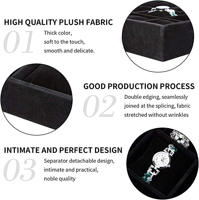 Image of Premium Velvet 12 Grid Watch Organizer Jewelry Tray Bracelet Bangle Watch Display Holder Adjustable Pillow (Black)