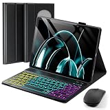 SAMTUNK Case Keyboard for Google Pixel Tablet 11 inch 2023/2024 Cover - 7 Color Rainbow Change Backlit Detachable Keyboard with Mouse - Black