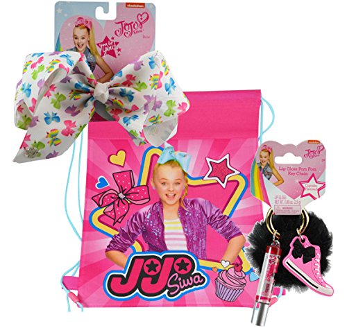 JoJo Siwa Large Print Hair Bow and Lip Gloss Fur Keychain with Travel Sling Bag