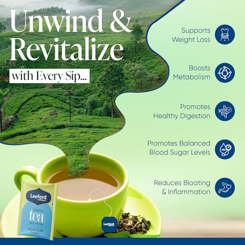Image of Leeford Aqua Slim Green Tea Pack of 2 (30 Tea Bags Each)|Garcinia,Hibiscus & Moringa Blend|Supports Weight Management,Fat Burn & Digestion|Natural Detox & Metabolism Booster|Enjoy With Honey