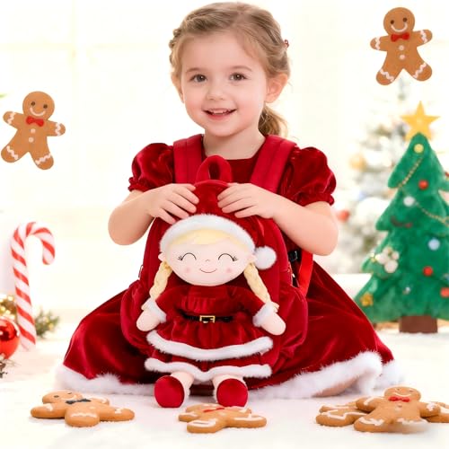 Image of Gloveleya Plush Backpacks Toddler Backpack Removable Doll and Backpack Christmas Gifts Baby Girl Gift For 2 to 8 Years Girl Birthday Gifts With Red Doll