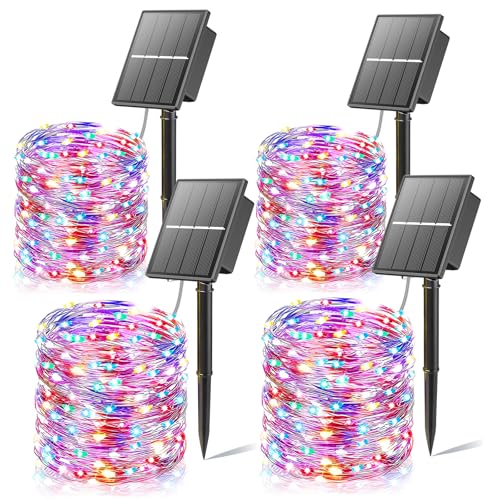 SOLARBABY Catena di luci a energia solare, per esterni, 4 x 20 m, 200 LED, resistente alle intemperie, 8 modalità, IP65, impermeabile, Natale, balcone, giardino, feste, multicolore