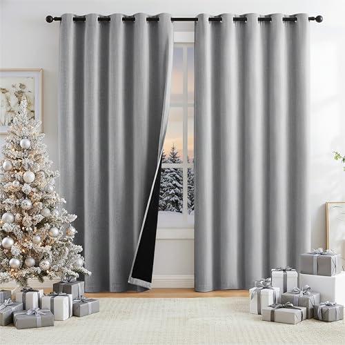 Total Blackout - Cortinas de lino natural para dormitorio, paneles casuales con textura de arpillera, juego de 100 cortinas de eficiencia energética para sala de estar, 60 x 72 x 2 pulgadas, color