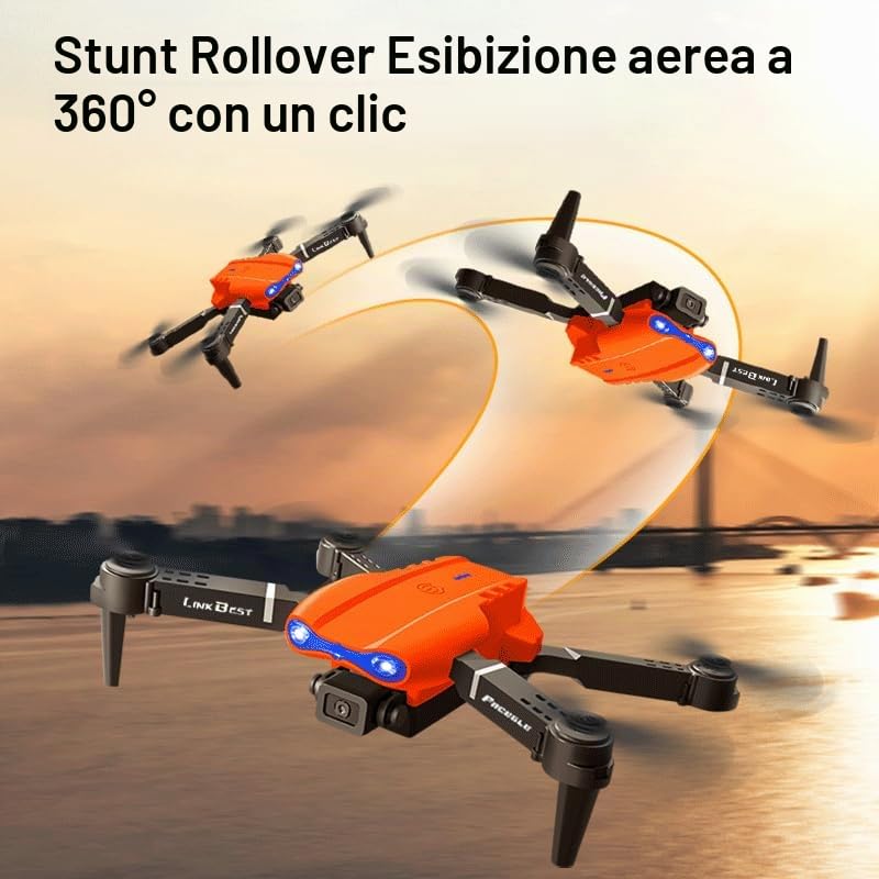 E99 Nova Drone con Telecomando a Schermo 2.4",Doppia Fotocamera SD Regolabile a 90°,Posizionamento Ottico,Fotografia a Gestuale - Drone Pieghevole per Adulti e Principianti con Autonom (orange)