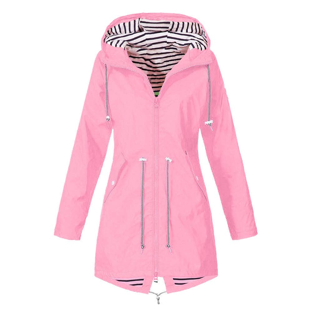 Women’s Solid Jackets for Women Plus Size Zipper Raincoats Hoodie Solid Waterproof Windproof Hooded Outdoor Coats