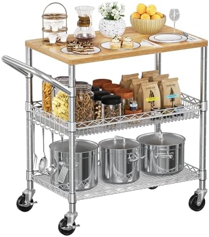 NTE Rolling Kitchen Carts on Wheels, 650Lbs Capacity 3 Tier Utili...