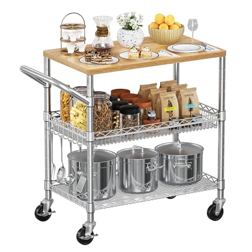 NTE Rolling Kitchen Carts on Wheels, 650Lbs Capacity 3 Tier Utili...