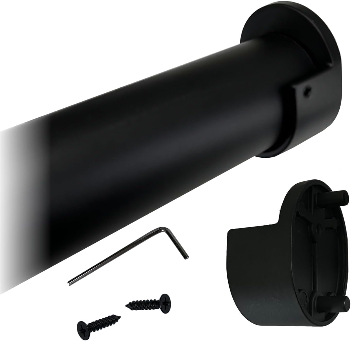 72" Round Closet Rod Kit | Matte Black | Rear Pin End Brackets & Hardware | Heavy-Gauge Steel | 8 Kits | Desunia