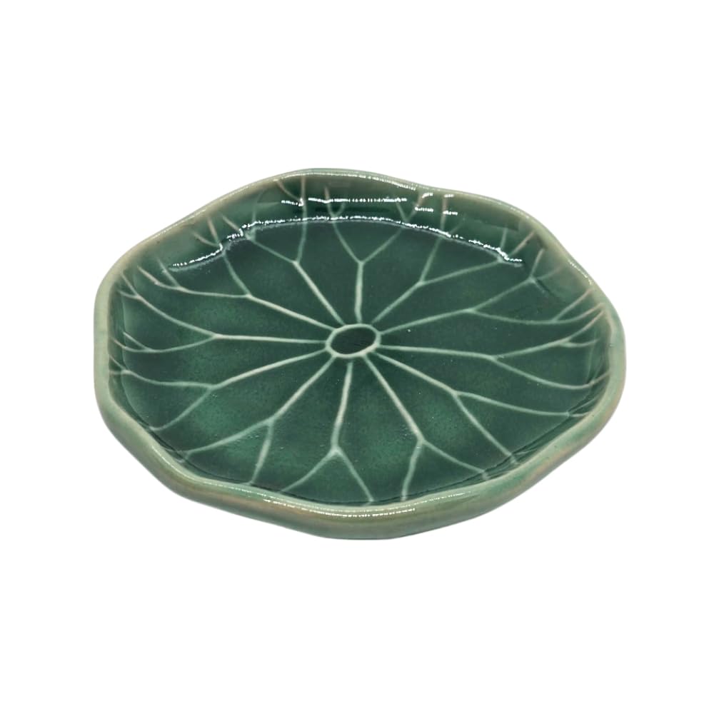 Cendrier en porcelaine vert foncé feuille de lotus, objet déco d'exception
