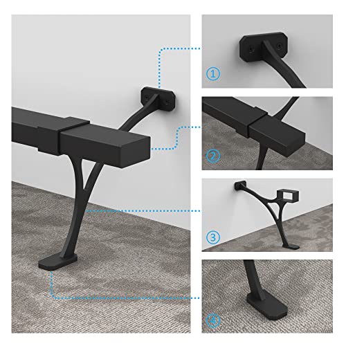 AMSOOM Foot Rail Kit - Undercounter Mount Hardware Improve Comfort and Stability Heavy Duty Steel Combination Rail Bracket and Square Tubing for Indoor and Outdoor.(Black, 6 Feet)