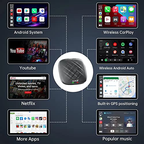 CarlinKit Adaptador de vídeo multimídia CarPlay V3 Ai Box Android automático e sem fio, 4 GB + 64 GB
