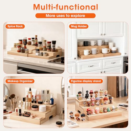 D-werack Expandable Can Rack Organizer for Pantry, 3 Tier Wooden Can holder, Canned Goods Organizer Holds Up to 24 Cans Soda, Cannd Food Storage Display for Cabinet, Pantry, Kicthen Countertop