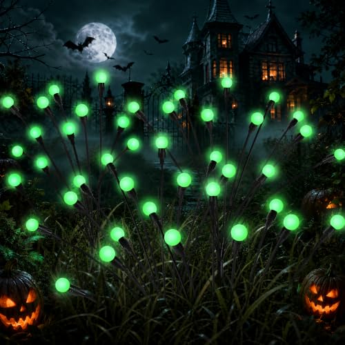 Image of Solar Halloween Lights(4Pack 40LED), Green Outdoor Halloween Decor | Scary Swaying Firefly Lights Waterproof for Garden Decor, 2 Lighting Mode, Auto On /Off, Yard Solar Lights Gardening Gifts