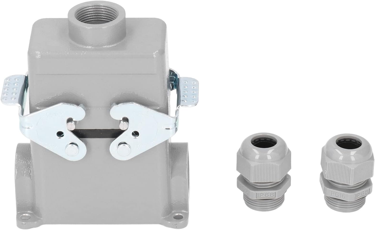 Rectangular Heavy Duty Connector HDC HE‑010‑4‑PG16, Industrial Waterproo Rectangular Connector Kit, Cast Aluminum Alloy with 2 Plugs for 16A 500V Industrial Equipment