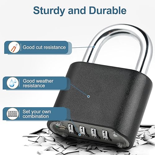 Image of DELSWIN Heavy-Duty Combination Padlock Locker Lock - 4 Digit Combination Lock with Hardened Steel Shackle, Weatherproof Combo Lock for Outdoor, School Gym Locker, Fence, Shed, Gate, Trailer (4 Pack)